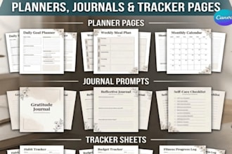 design canva planner, digital planner, and printable planner editable template
