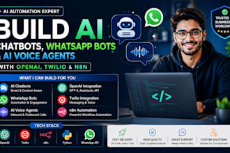 develop ai chatbots, whatsapp bots and ai voice agents with openai, twilio, n8n