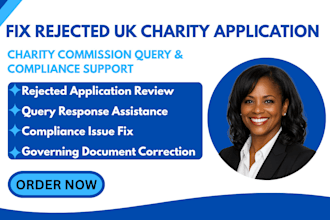 fix rejected UK charity application and respond to charity commission queries