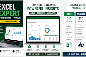 create excel spreadsheets, formulas and dashboards