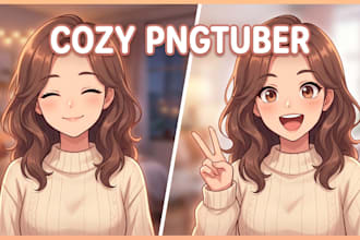 design a cozy streaming identity pngtuber character for twitch, youtube creators