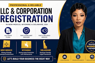register incorporate your llc corp business in new mexico wyoming delaware USA
