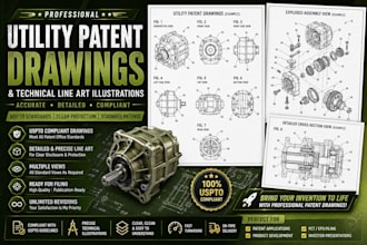 create uspto utility patent drawings and technical line art illustrations
