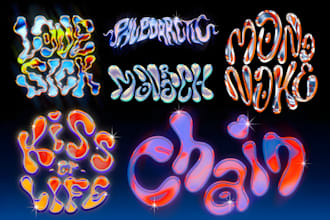 create y2k metallic chrome effect logo, custom font