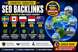 build sweden, canada, poland, indonesia, and australia SEO dofollow backlinks