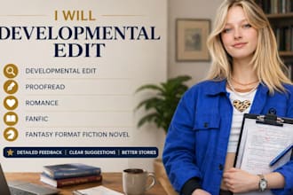 developmental edit, proofread, romance, fanfic, fantasy format fiction novel
