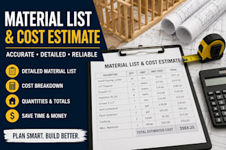create a detailed material list and cost estimate for your project