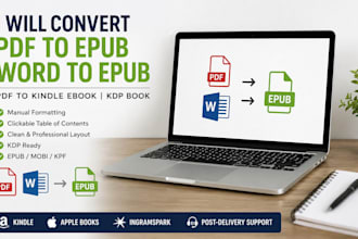 convert PDF to epub, word to epub, PDF to kindle ebook kdp book