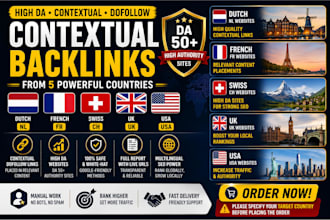 build high da dutch, french, swiss, UK, and USA contextual backlinks