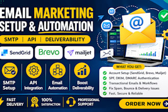 set up brevo, mailjet or sendgrid for email marketing, SMTP setup and automation