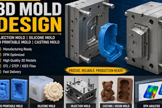 design 3d printable mold, injection mold, silicone mold for manufacturing