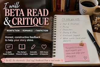 beta read, critique nonfiction, romance, fanfiction, with feedbacks