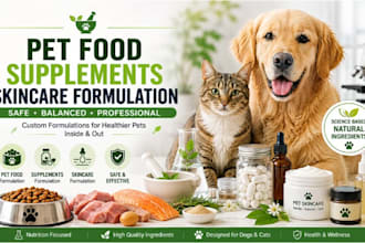 pet formulate, pet skin care, pet food and supplement formulation chemist