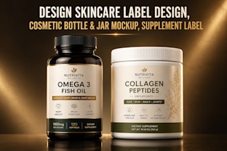 design skincare label design, cosmetic bottle and jar mockup, supplement label