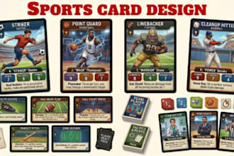 design custom sport trading cards board game art tcg rulebook layout box mockup
