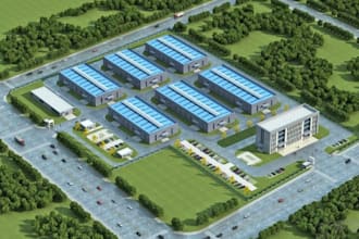 do site plan for industrial factory park, modular warehouse, structural design