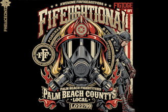 design vintage firefighter logo for t shirt and apparel