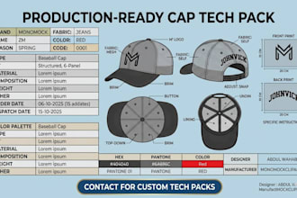 design a factory ready cap tech pack and hat design for manufacturing