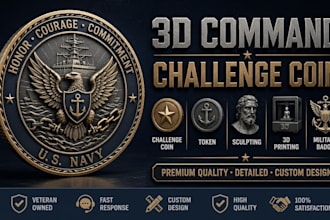 do 3d command challenge coin, token, sculpting, military badge, 3d printing navy
