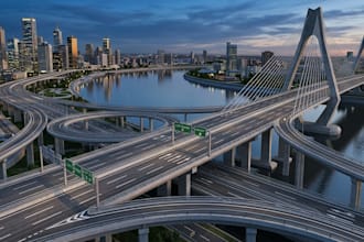 design 3d bridge, construction site, pedestrians street, road model with render