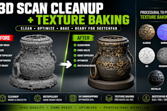 clean, retopologize, repair 3d scan models and bake textures