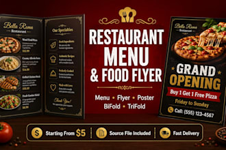 design professional restaurant menu food flyer and brochure