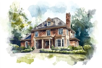 handmade watercolor painting of house