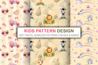 create soft pastel seamless repeat pattern designs for kids and babies