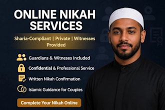 lead online nikah ceremony, certified online nikah officiant, online wedding
