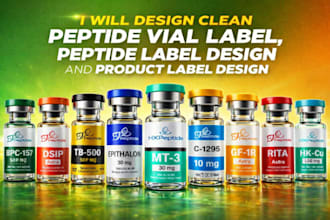 design clean peptide vial label, peptide label design and product label design