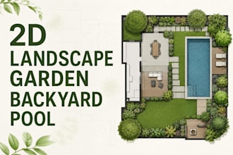 design layout 2d, landscape garden, backyard, pool