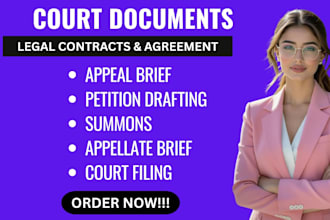 draft petitions, appeals, summons, and court filings