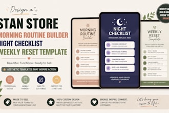 design stan store morning routine builder night checklist weekly reset template