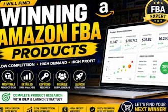 design a complete amazon fba product research with idea and launch strategy