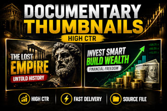 design high CTR documentary and finance youtube thumbnails