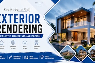 create exterior rendering house design and 3d facade visualization