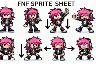 draw custom fnf sprite oc character design animated sheet for game art mods