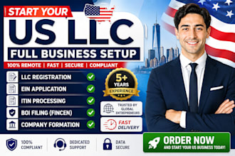 handle US llc registration, ein, itin, boi filing, company formation and setup