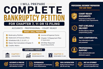 prepare bankruptcy documents, court document for chapter 7, 13, or 11 cases