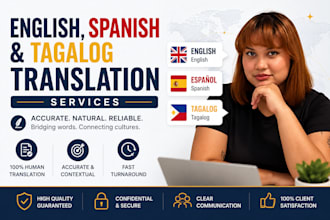 translate english spanish and tagalog professionally