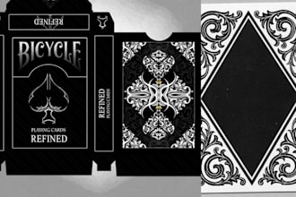 design playing card game tuck box packaging with mockup and rulebook for print