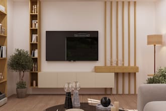 create realistic bedroom, kitchen and living room renders