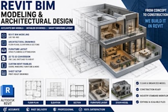 design revit bim model furniture layout and architectural drawings