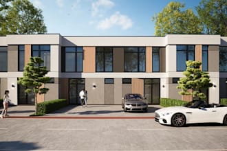 render urban residential design, modern townhouse project,exterior facade render