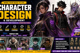 create custom character design, oc, game and anime character art