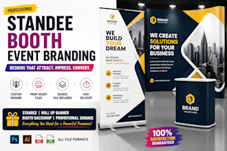 design professional standee roll up banner, and booth backdrop for events