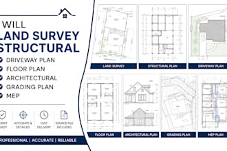land survey structural driveway plan floor plan architectural grading plan mep