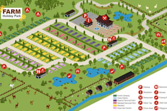 design custom campground and rv park map illustration using vector