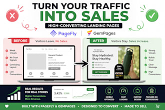 design high converting gempages or pagefly landing page, shopify landing page