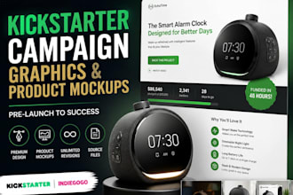 design premium kickstarter campaign graphics and pre launch product mockups